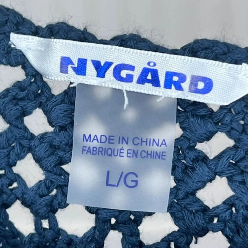 NYGARD Blouse Navy Crochet Hippie Indie Fairy Whimsy Festival V-Neck Fringe L - Picture 6 of 7